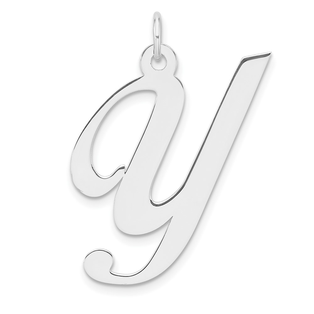 Large Sterling Silver Rhodium-plated Fancy Script Letter Y Initial Charm (QC11254Y)