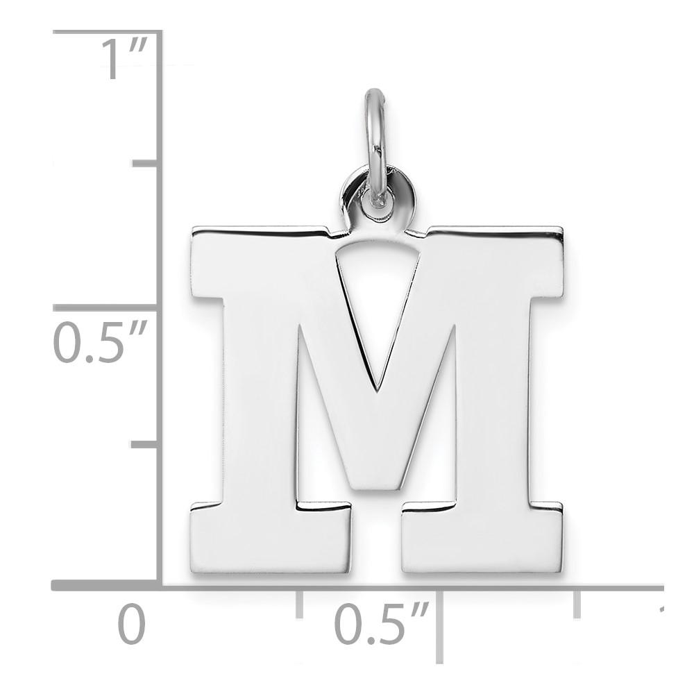 Large Sterling Silver Rhodium-plated Block Letter M Initial Charm (QC11255M)