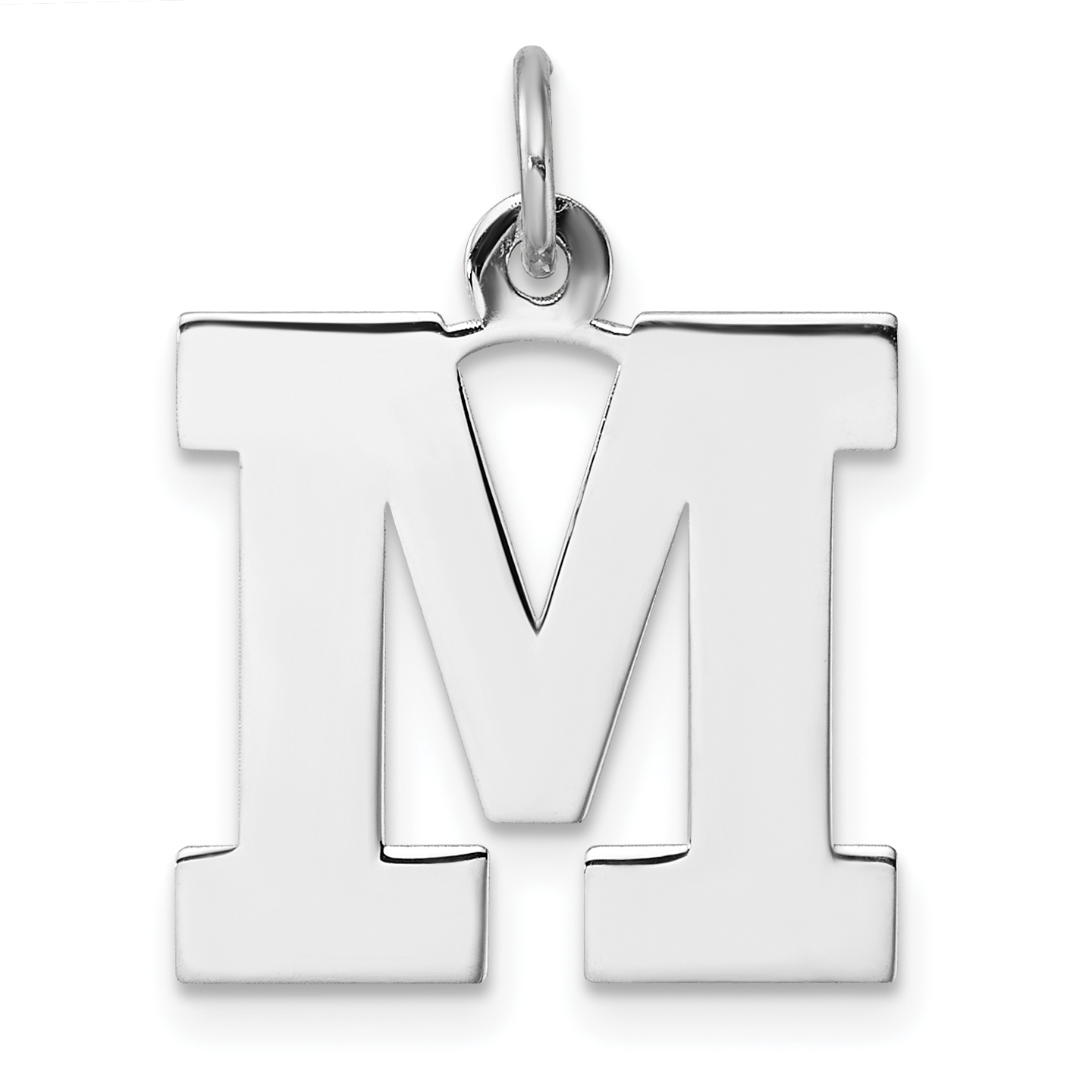 Large Sterling Silver Rhodium-plated Block Letter M Initial Charm (QC11255M)