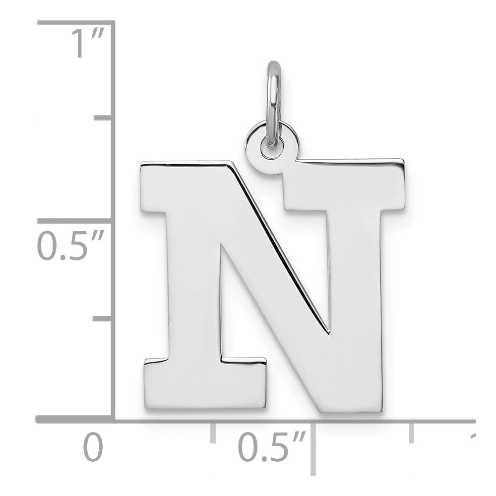 Large Sterling Silver Rhodium-plated Block Letter N Initial Charm (QC11255N)