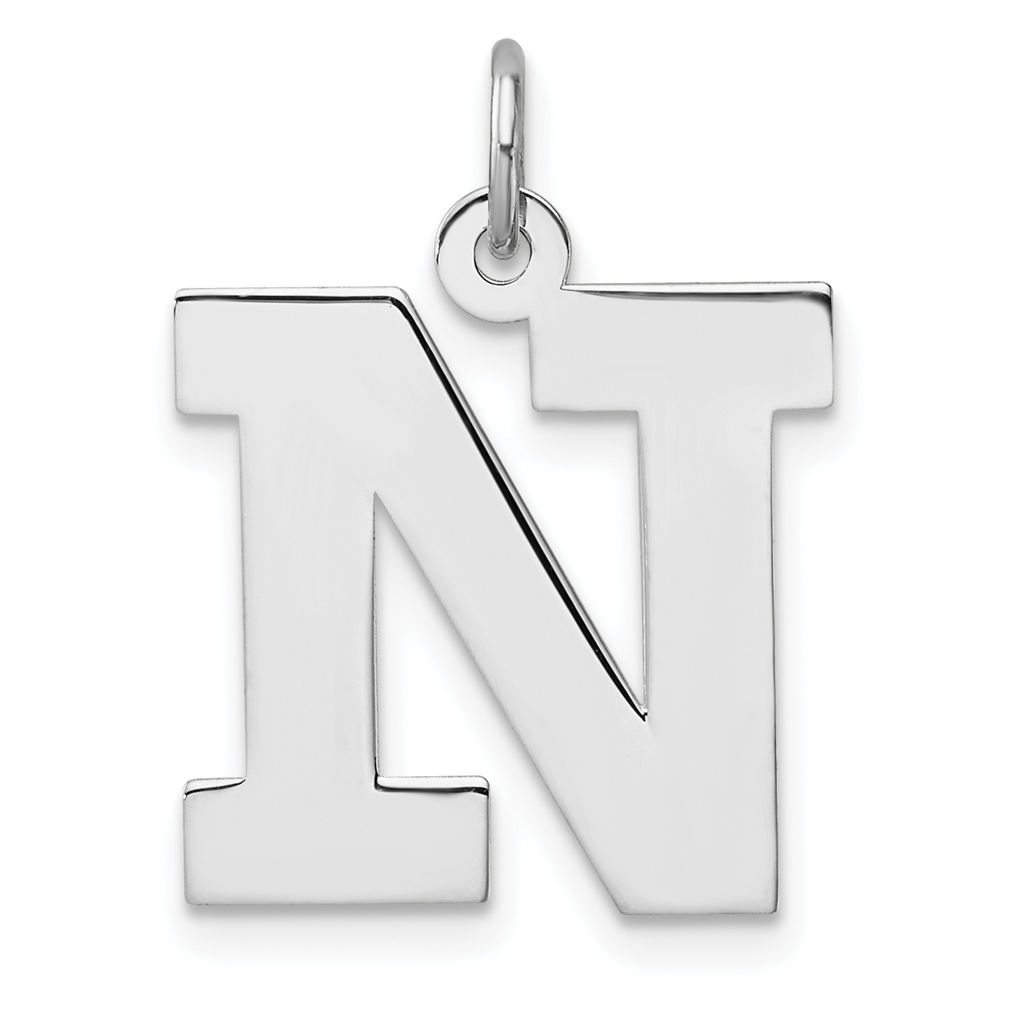 Large Sterling Silver Rhodium-plated Block Letter N Initial Charm (QC11255N)