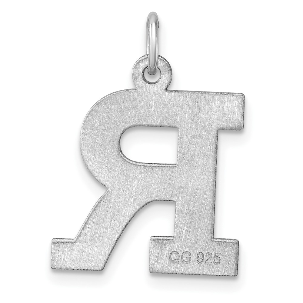 Large Sterling Silver Rhodium-plated Block Letter R Initial Charm (QC11255R)