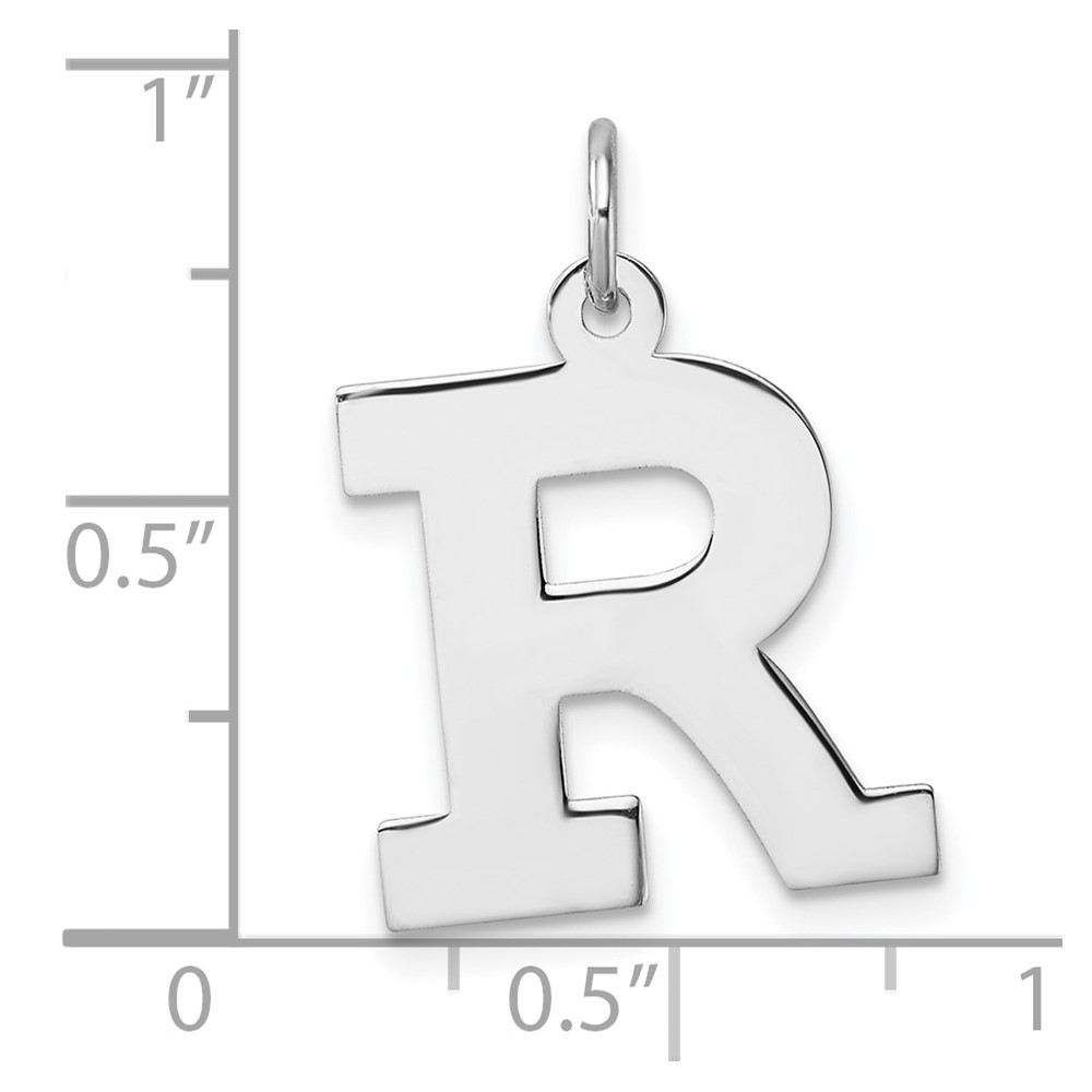 Large Sterling Silver Rhodium-plated Block Letter R Initial Charm (QC11255R)