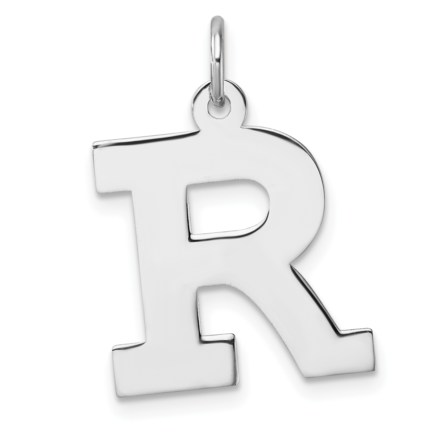 Large Sterling Silver Rhodium-plated Block Letter R Initial Charm (QC11255R)