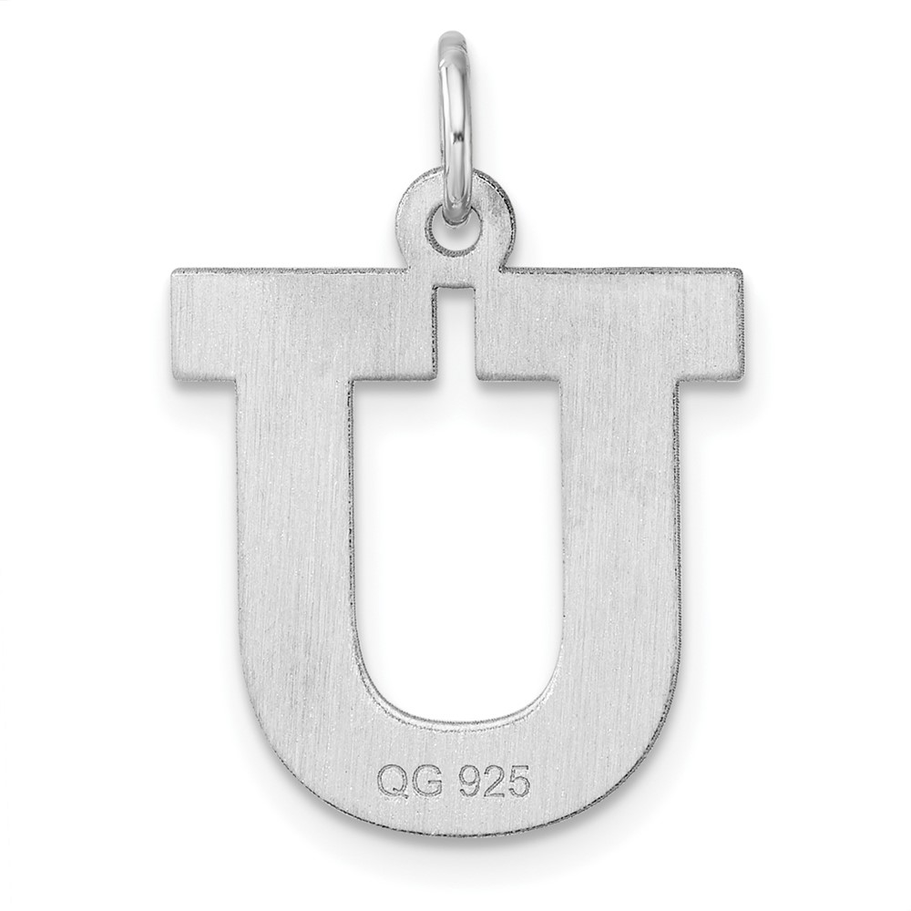 Large Sterling Silver Rhodium-plated Block Letter U Initial Charm (QC11255U)