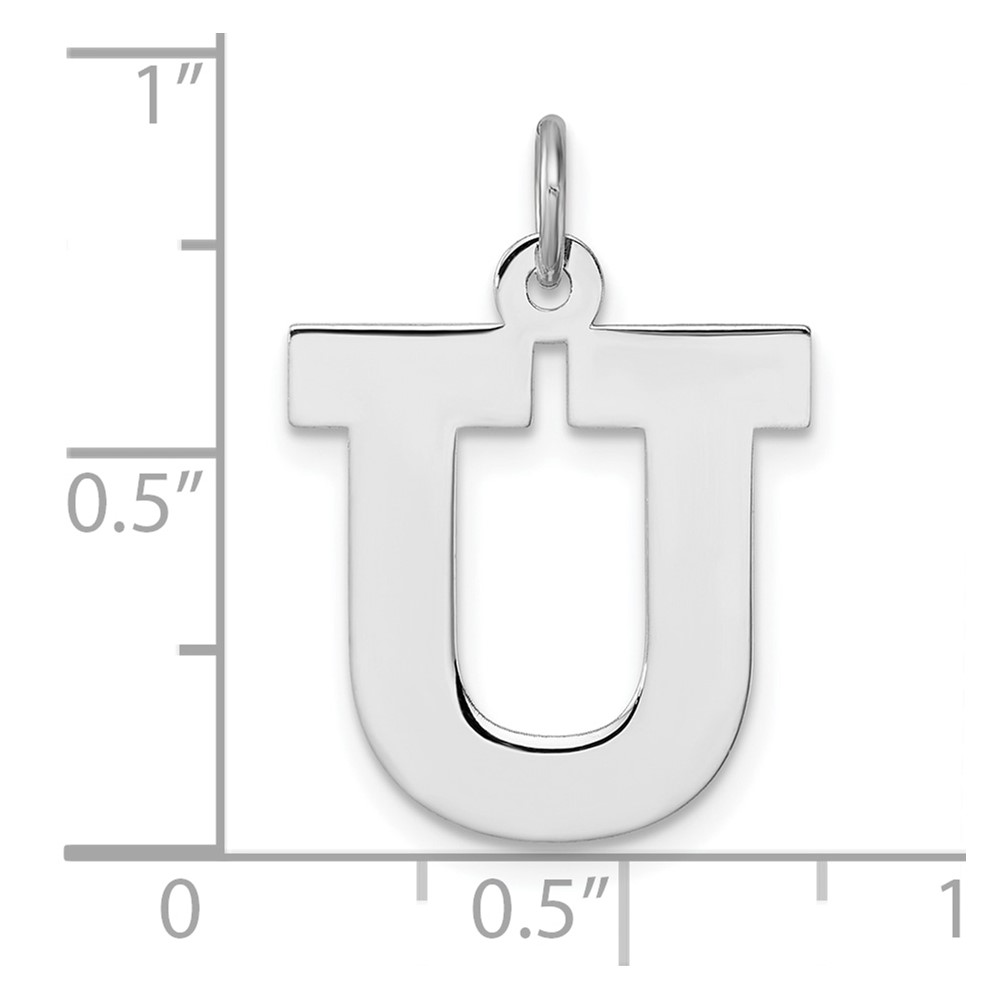 Large Sterling Silver Rhodium-plated Block Letter U Initial Charm (QC11255U)