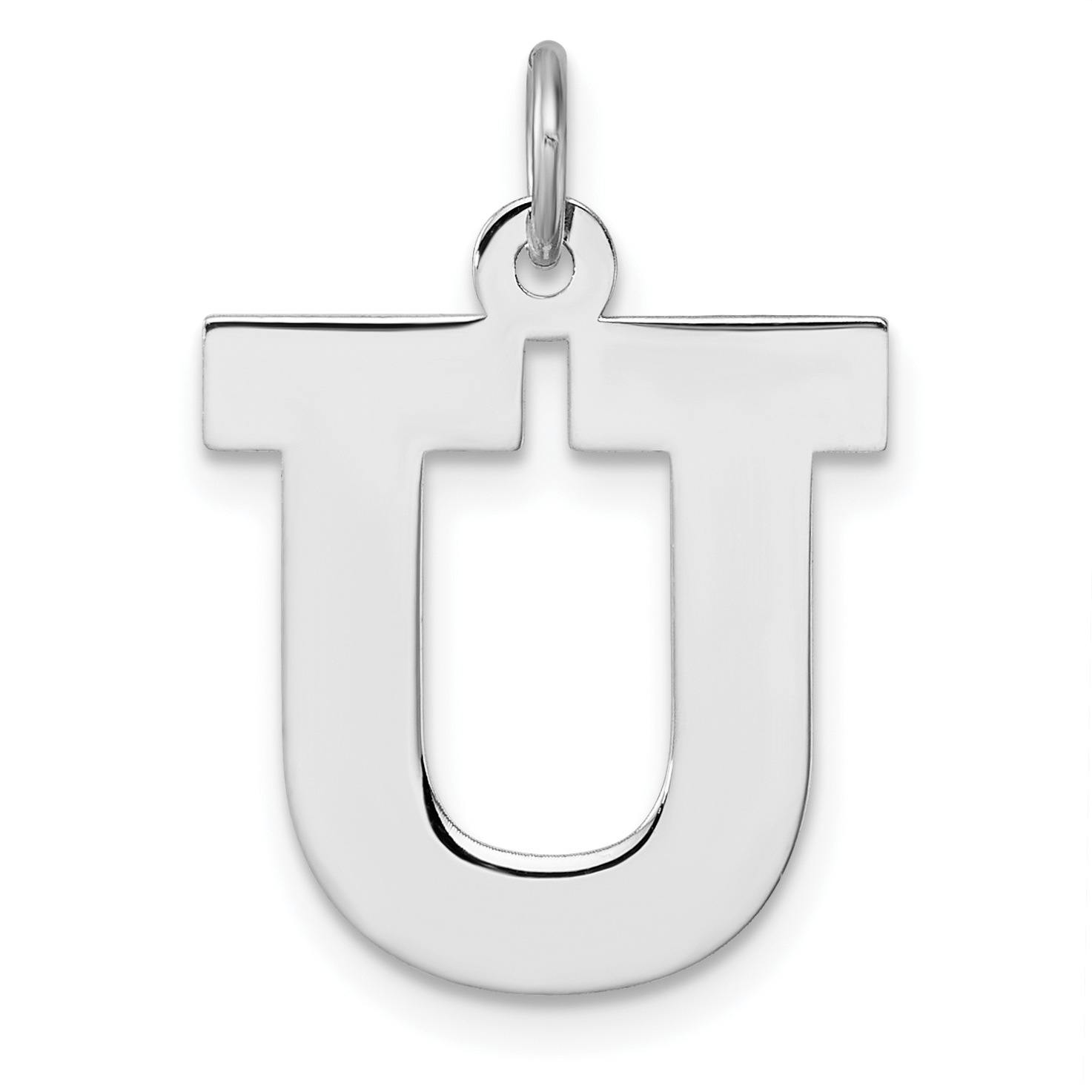 Large Sterling Silver Rhodium-plated Block Letter U Initial Charm (QC11255U)