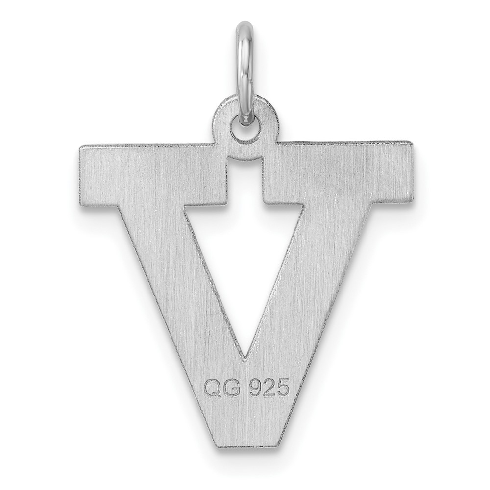 Large Sterling Silver Rhodium-plated Block Letter V Initial Charm (QC11255V)