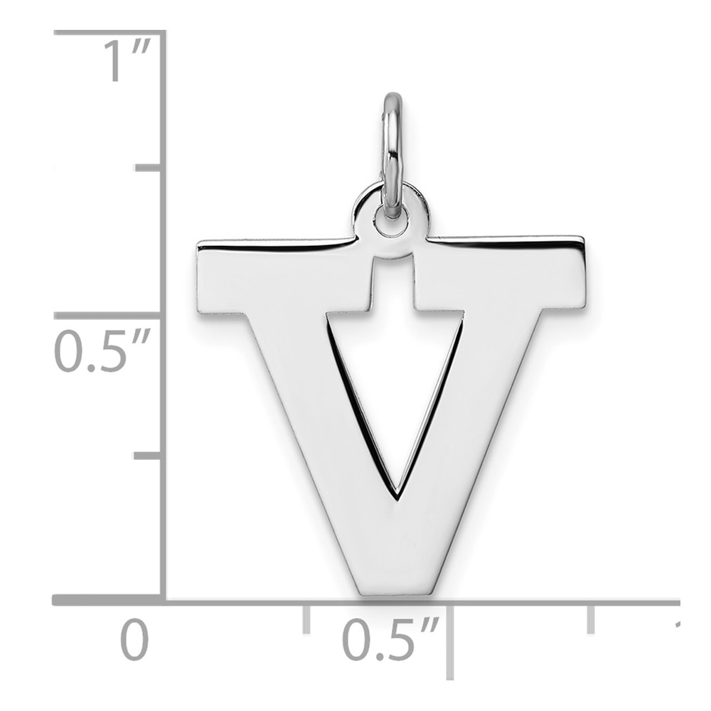 Large Sterling Silver Rhodium-plated Block Letter V Initial Charm (QC11255V)