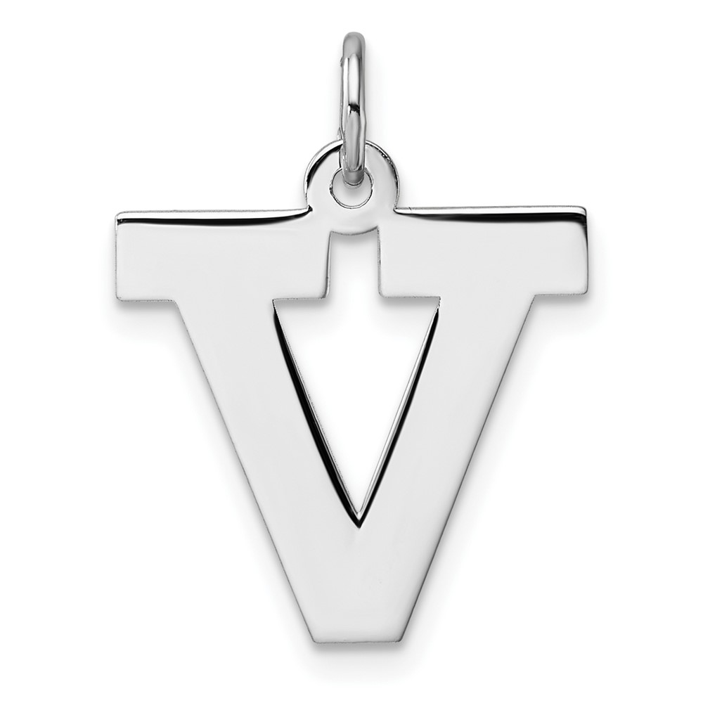 Large Sterling Silver Rhodium-plated Block Letter V Initial Charm (QC11255V)