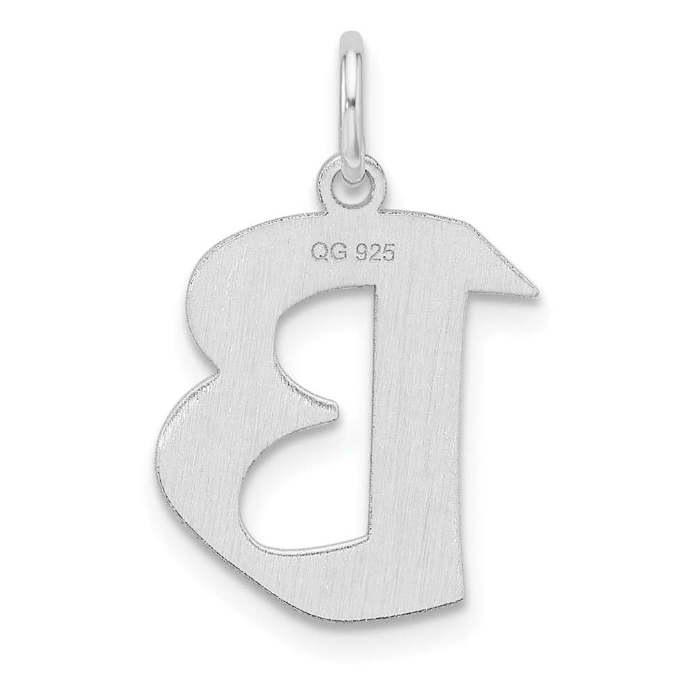 Small Sterling Silver Rhodium-plated Artisan Block Letter B Initial Charm (QC11256B)