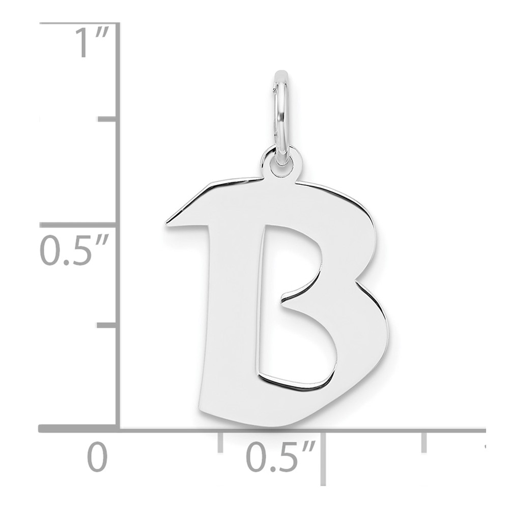 Small Sterling Silver Rhodium-plated Artisan Block Letter B Initial Charm (QC11256B)