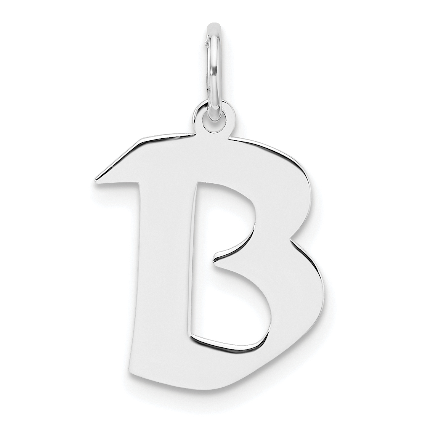 Small Sterling Silver Rhodium-plated Artisan Block Letter B Initial Charm (QC11256B)