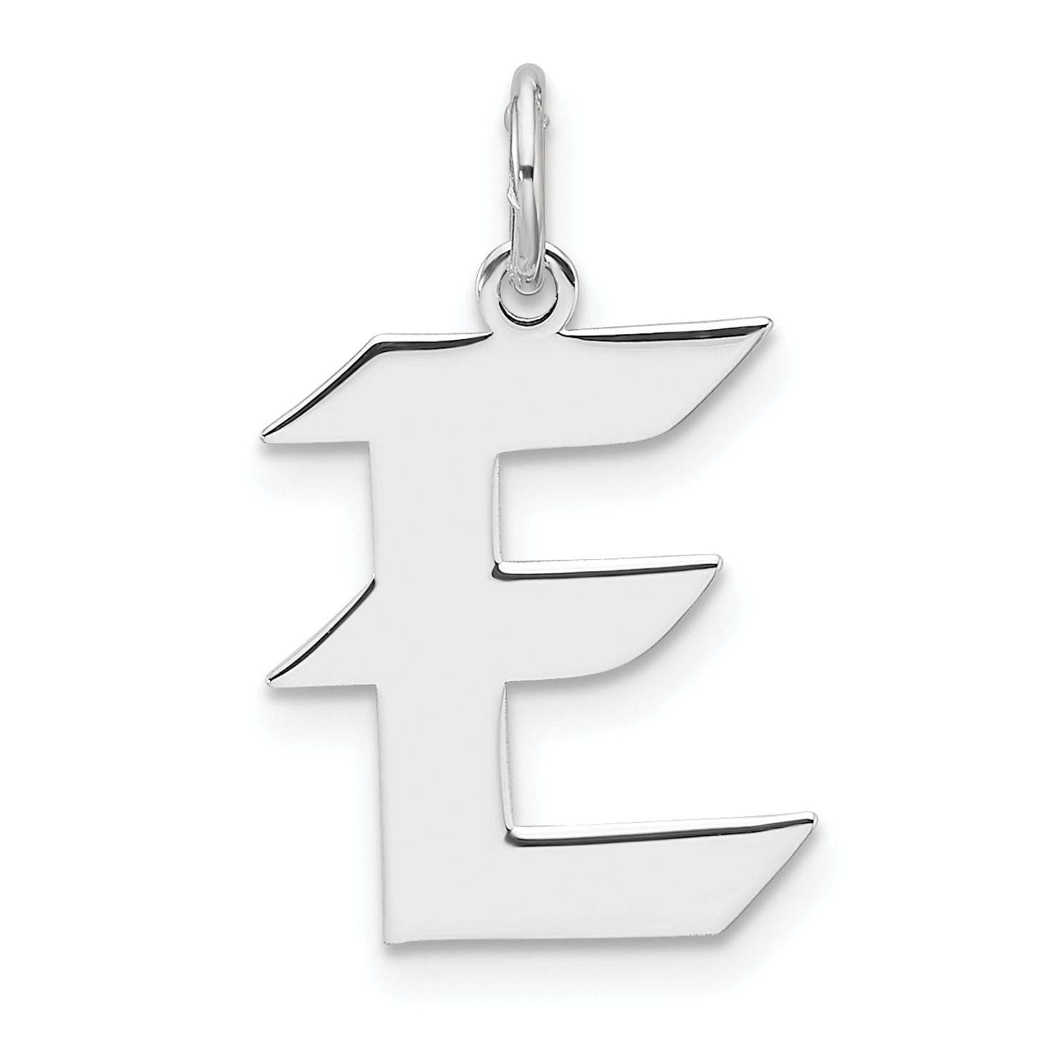 Small Sterling Silver Rhodium-plated Artisan Block Letter E Initial Charm (QC11256E)
