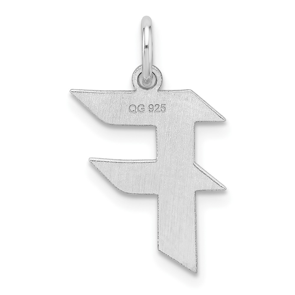 Small Sterling Silver Rhodium-plated Artisan Block Letter F Initial Charm (QC11256F)