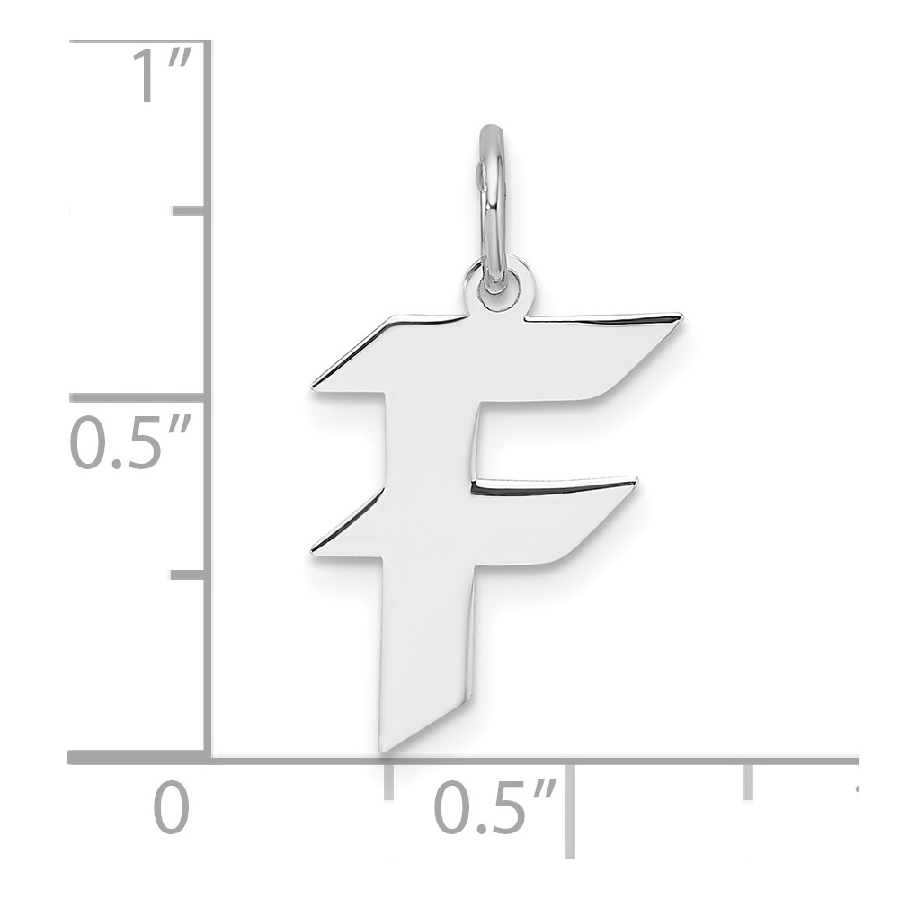 Small Sterling Silver Rhodium-plated Artisan Block Letter F Initial Charm (QC11256F)