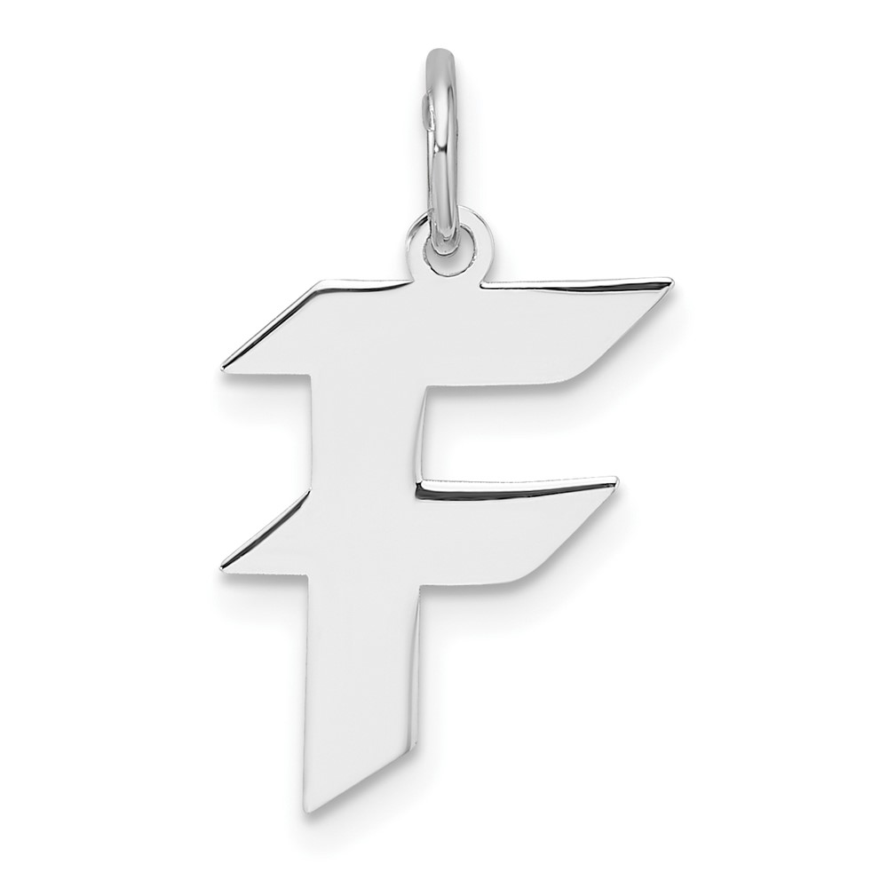 Small Sterling Silver Rhodium-plated Artisan Block Letter F Initial Charm (QC11256F)