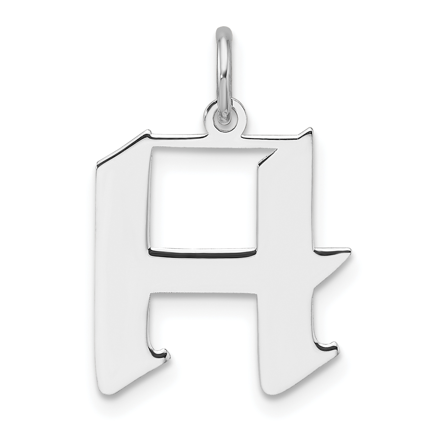 Small Sterling Silver Rhodium-plated Artisan Block Letter H Initial Charm (QC11256H)
