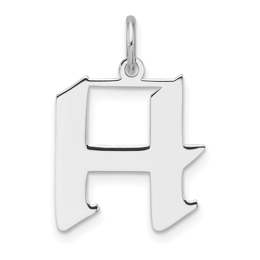 Small Sterling Silver Rhodium-plated Artisan Block Letter H Initial Charm (QC11256H)