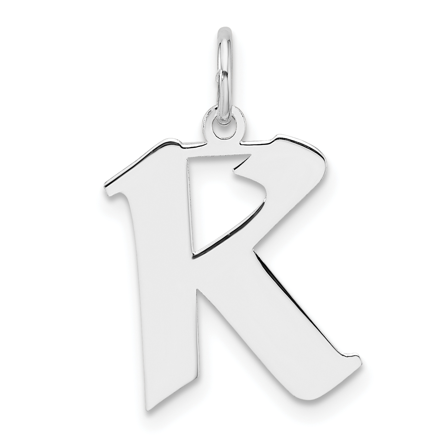 Small Sterling Silver Rhodium-plated Artisan Block Letter K Initial Charm (QC11256K)