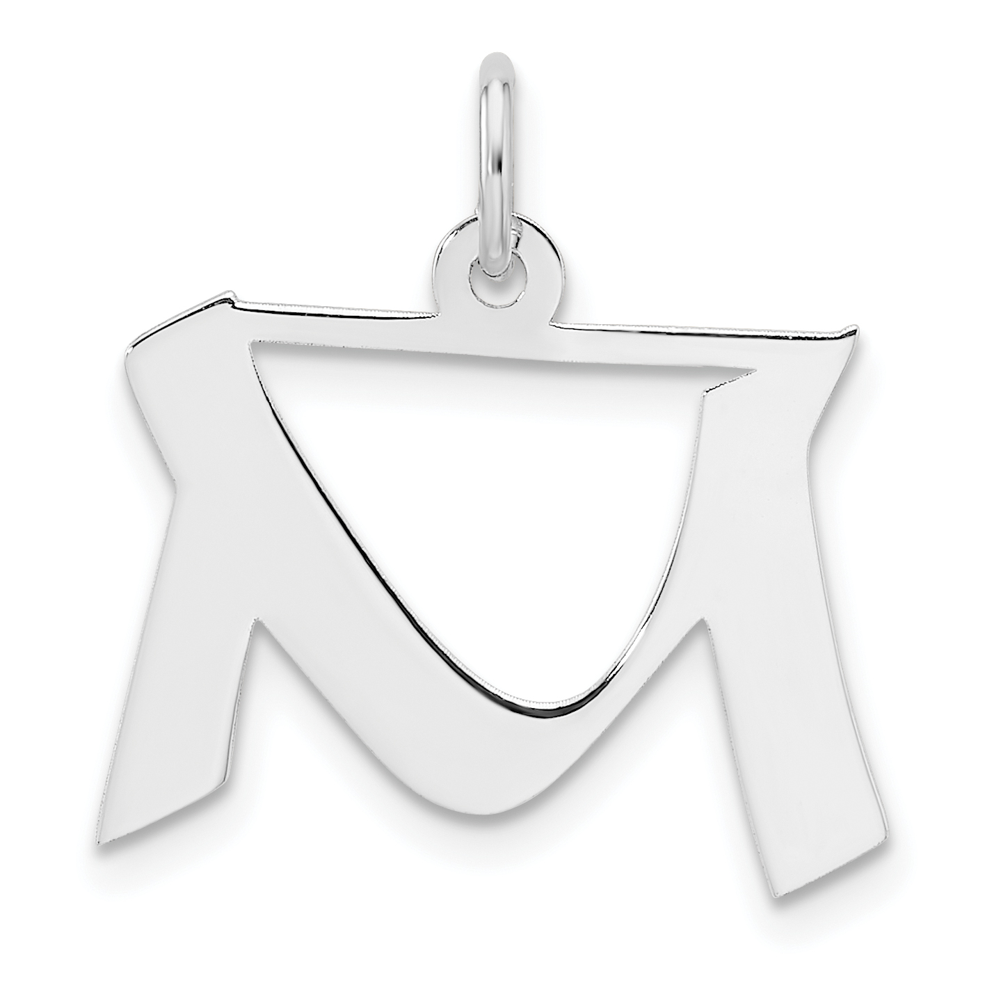 Small Sterling Silver Rhodium-plated Artisan Block Letter M Initial Charm (QC11256M)
