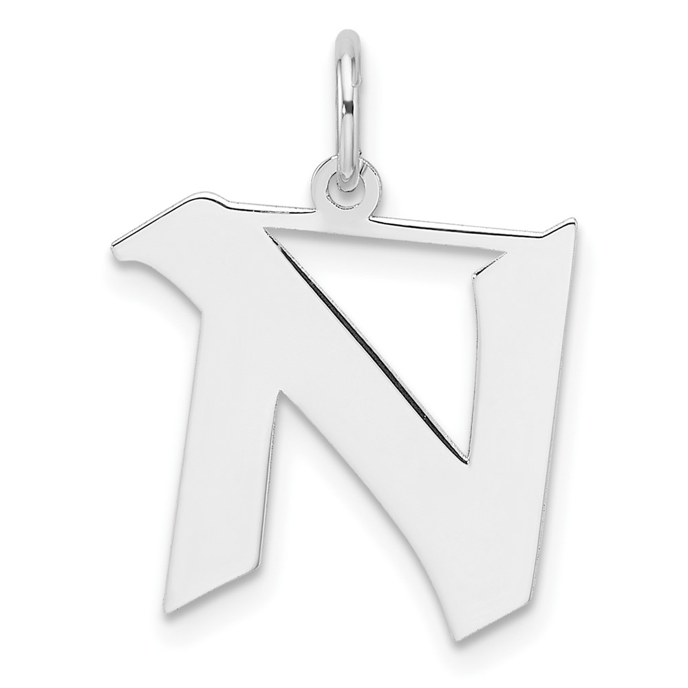 Small Sterling Silver Rhodium-plated Artisan Block Letter N Initial Charm (QC11256N)