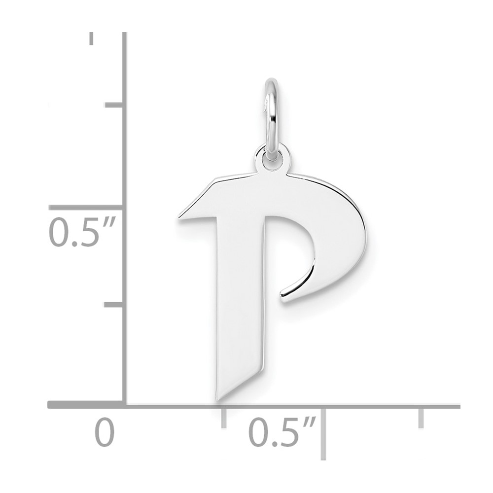 Small Sterling Silver Rhodium-plated Artisan Block Letter P Initial Charm (QC11256P)