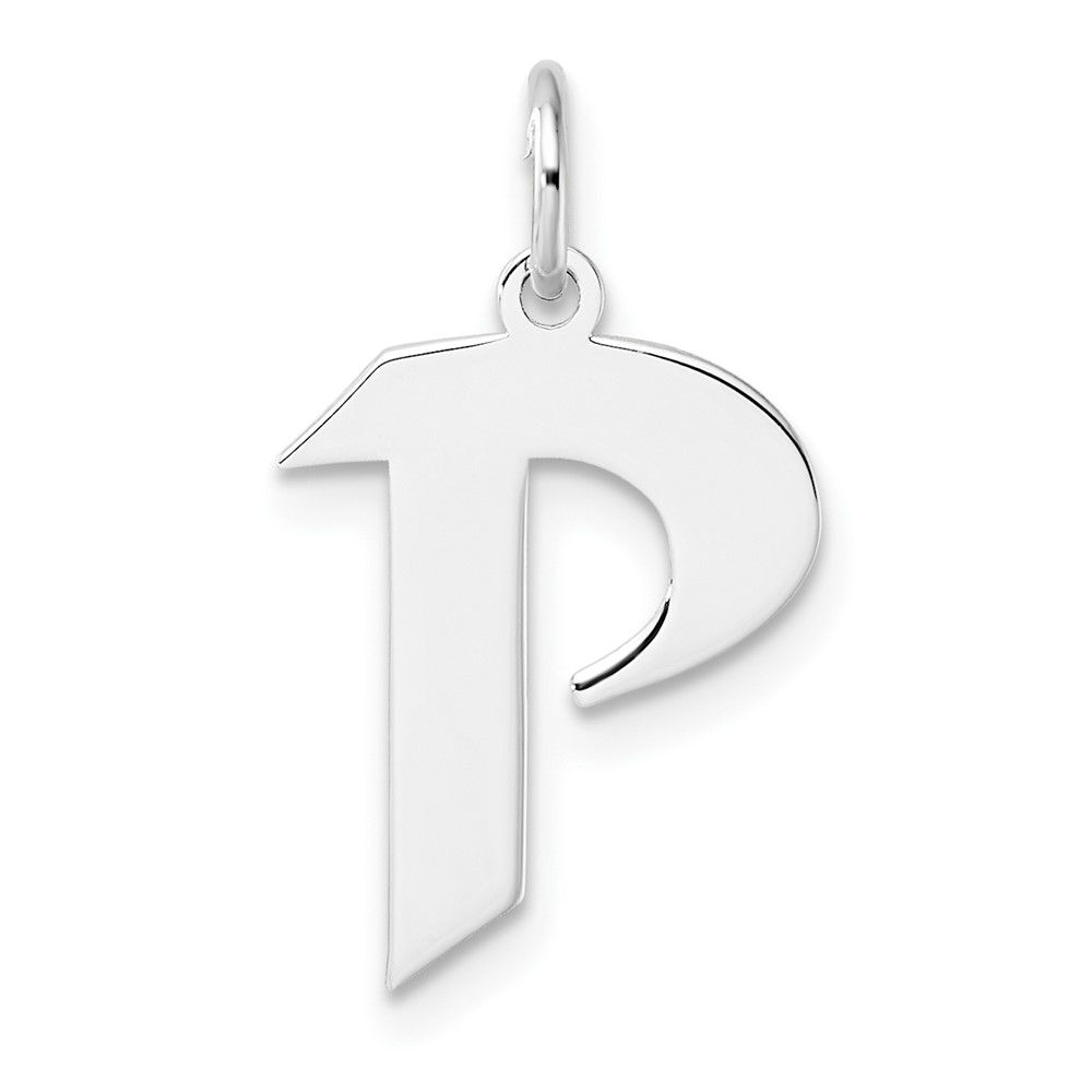 Small Sterling Silver Rhodium-plated Artisan Block Letter P Initial Charm (QC11256P)