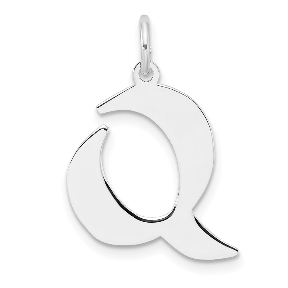 Small Sterling Silver Rhodium-plated Artisan Block Letter Q Initial Charm (QC11256Q)