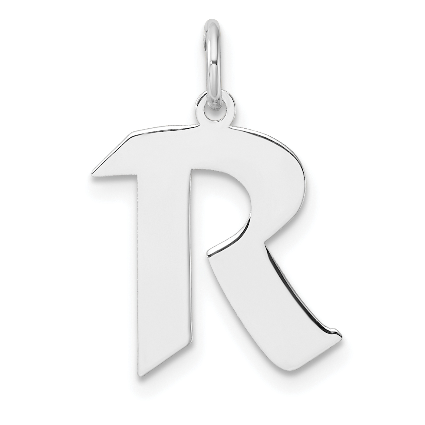 Small Sterling Silver Rhodium-plated Artisan Block Letter R Initial Charm (QC11256R)