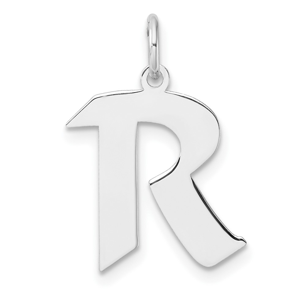 Small Sterling Silver Rhodium-plated Artisan Block Letter R Initial Charm (QC11256R)