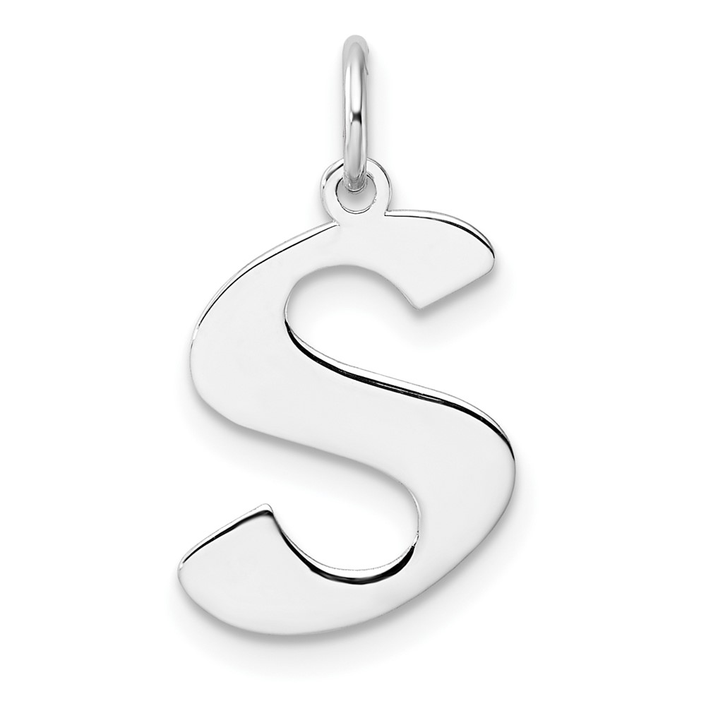 Small Sterling Silver Rhodium-plated Artisan Block Letter S Initial Charm (QC11256S)