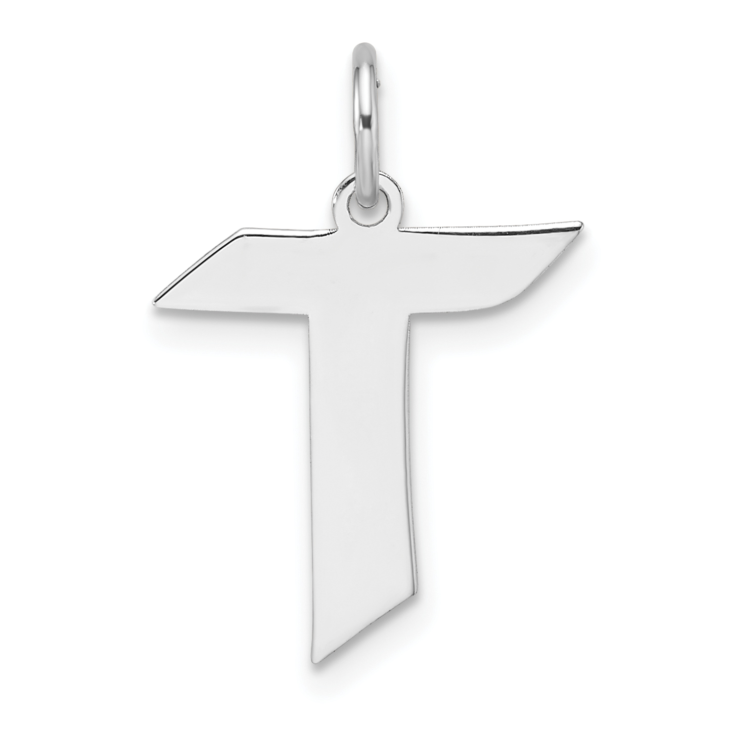 Small Sterling Silver Rhodium-plated Artisan Block Letter T Initial Charm (QC11256T)