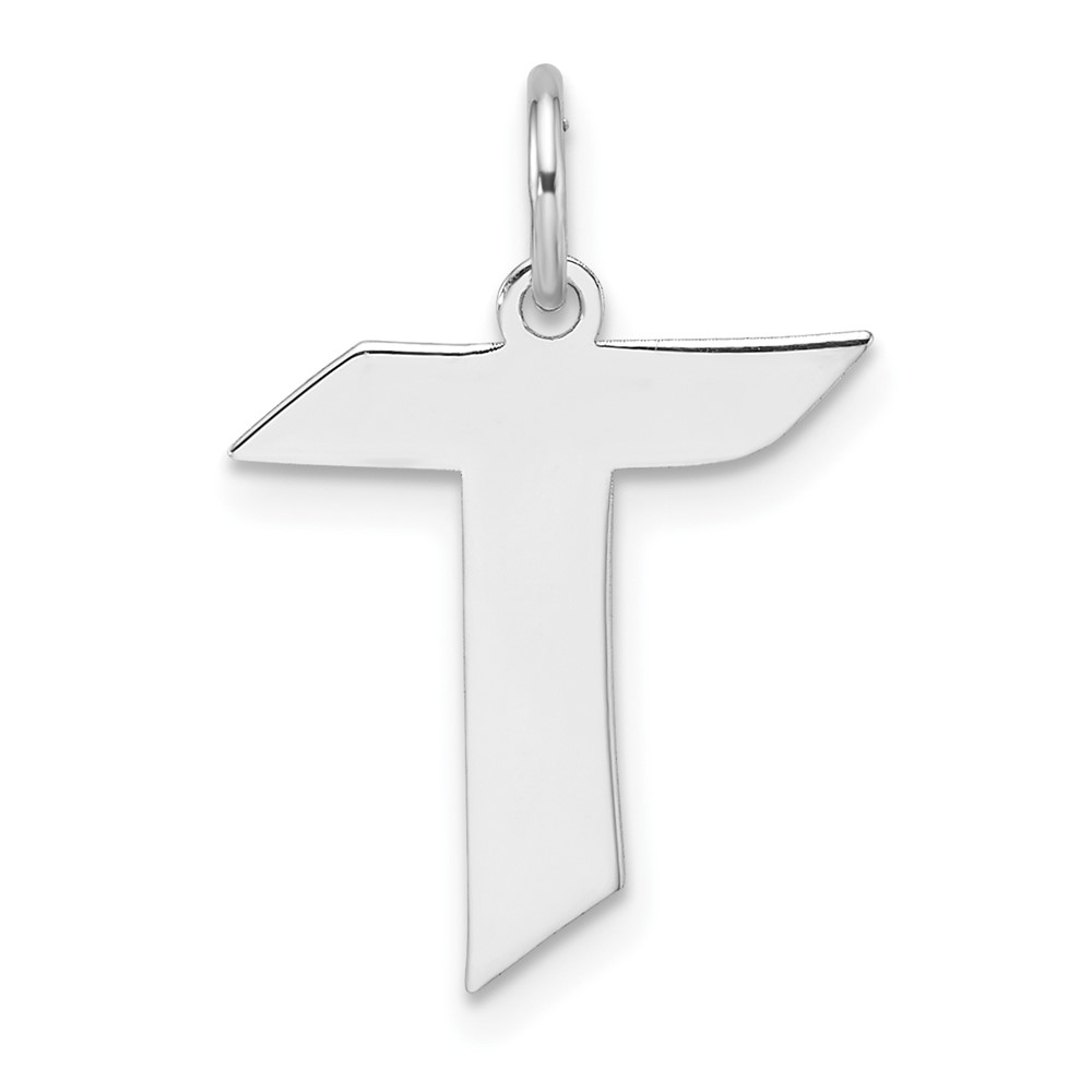 Small Sterling Silver Rhodium-plated Artisan Block Letter T Initial Charm (QC11256T)