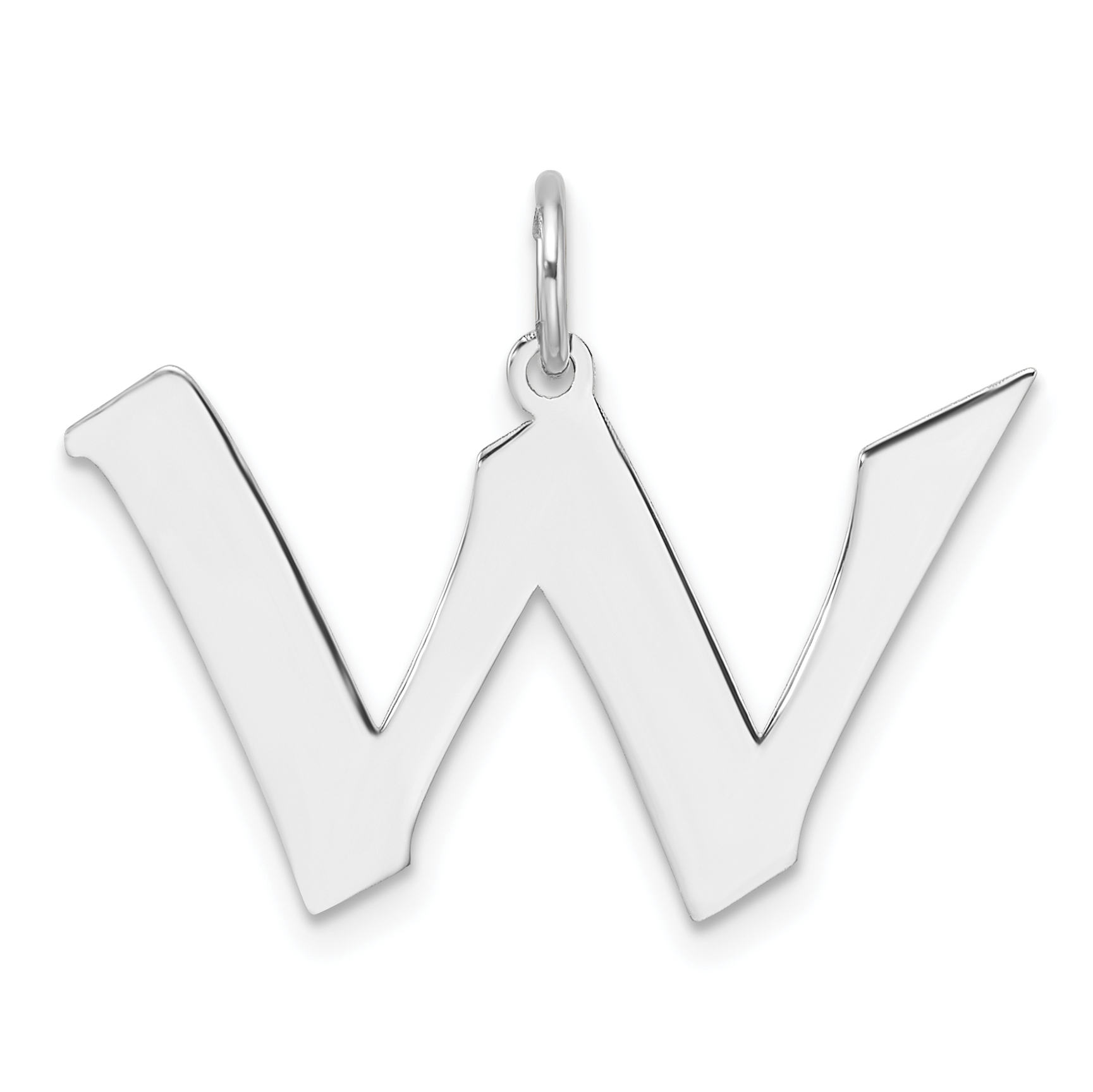 Small Sterling Silver Rhodium-plated Artisan Block Letter W Initial Charm (QC11256W)