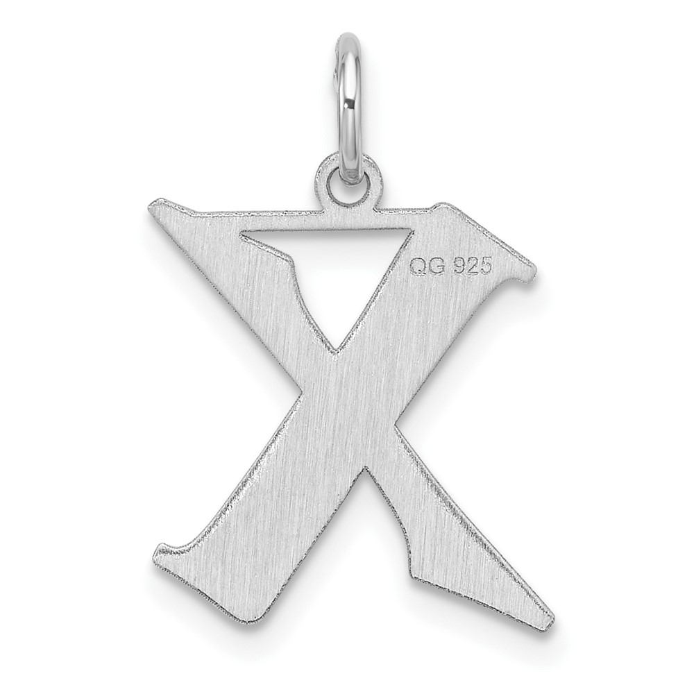 Small Sterling Silver Rhodium-plated Artisan Block Letter X Initial Charm (QC11256X)