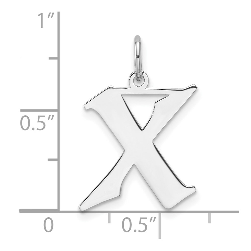 Small Sterling Silver Rhodium-plated Artisan Block Letter X Initial Charm (QC11256X)