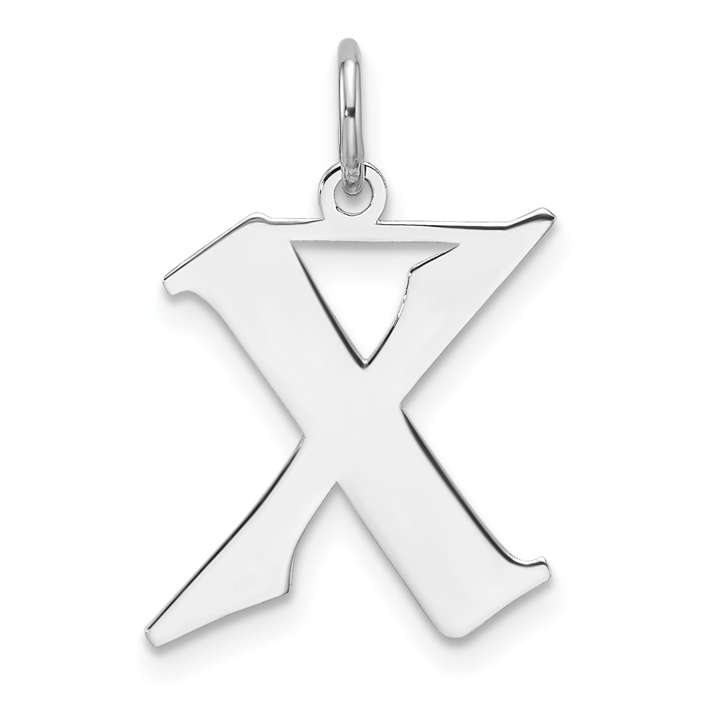 Small Sterling Silver Rhodium-plated Artisan Block Letter X Initial Charm (QC11256X)
