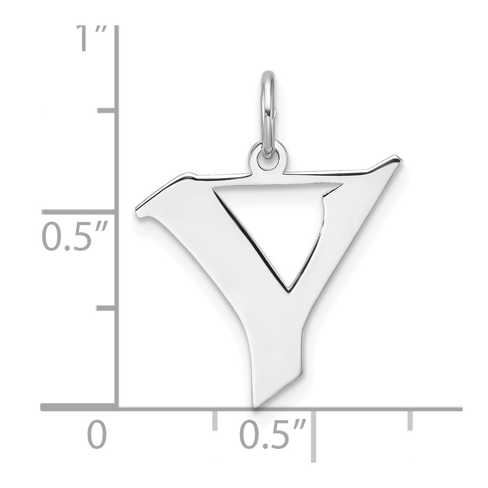 Small Sterling Silver Rhodium-plated Artisan Block Letter Y Initial Charm (QC11256Y)