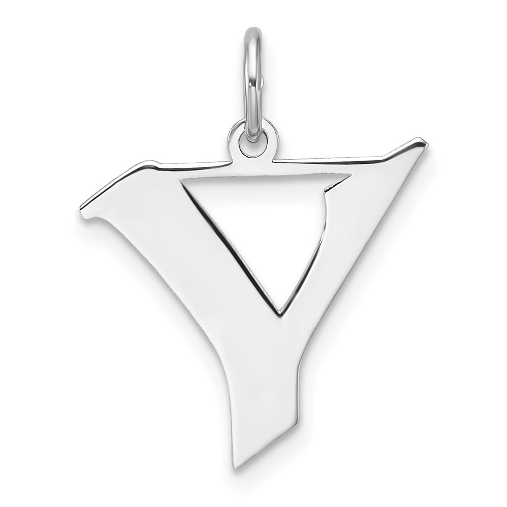 Small Sterling Silver Rhodium-plated Artisan Block Letter Y Initial Charm (QC11256Y)