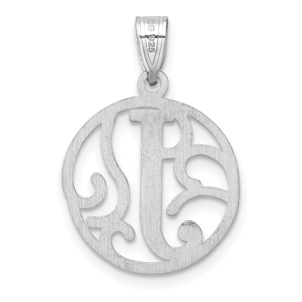Small Sterling Silver Rhodium-plated Fancy Script Letter J Initial Pendant (QC11257J)