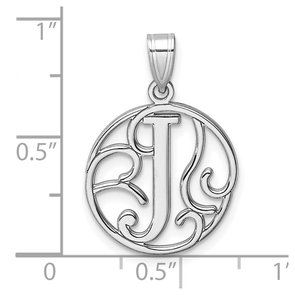 Small Sterling Silver Rhodium-plated Fancy Script Letter J Initial Pendant (QC11257J)