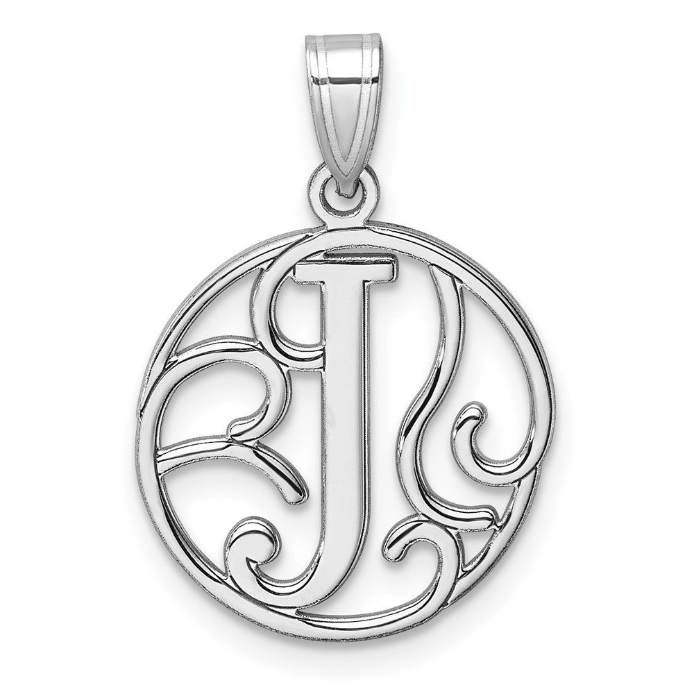 Small Sterling Silver Rhodium-plated Fancy Script Letter J Initial Pendant (QC11257J)