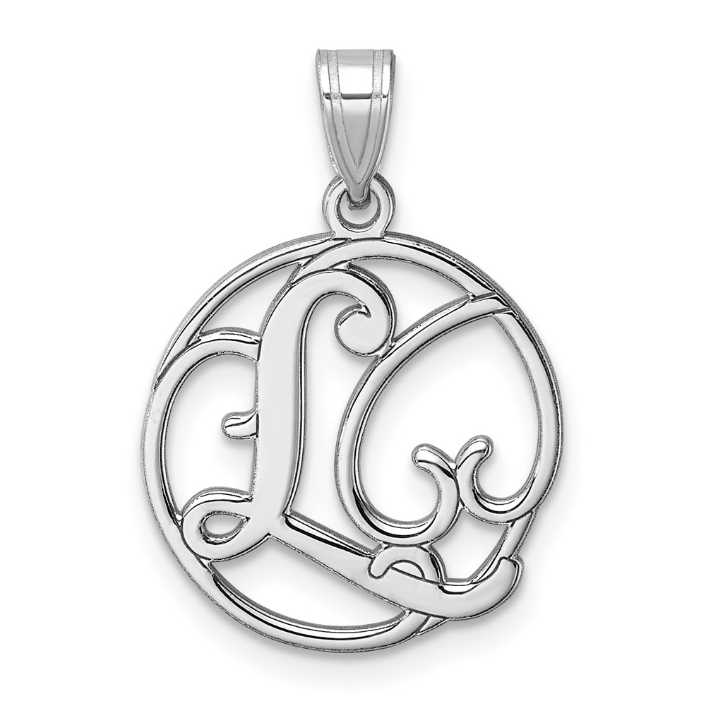 Small Sterling Silver Rhodium-plated Fancy Script Letter L Initial Pendant (QC11257L)