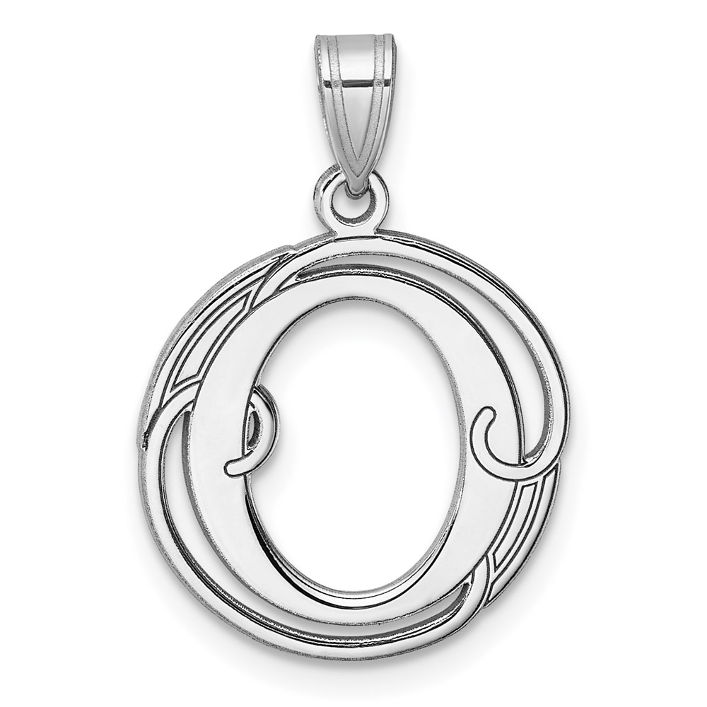 Small Sterling Silver Rhodium-plated Fancy Script Letter O Initial Pendant (QC11257O)