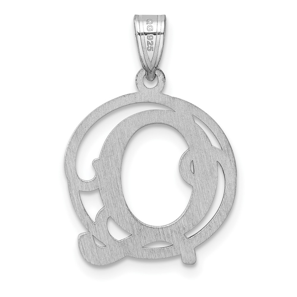 Small Sterling Silver Rhodium-plated Fancy Script Letter Q Initial Pendant (QC11257Q)