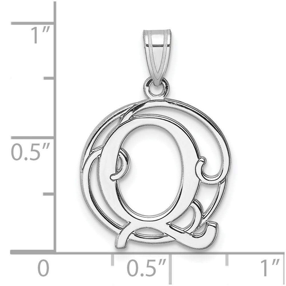 Small Sterling Silver Rhodium-plated Fancy Script Letter Q Initial Pendant (QC11257Q)