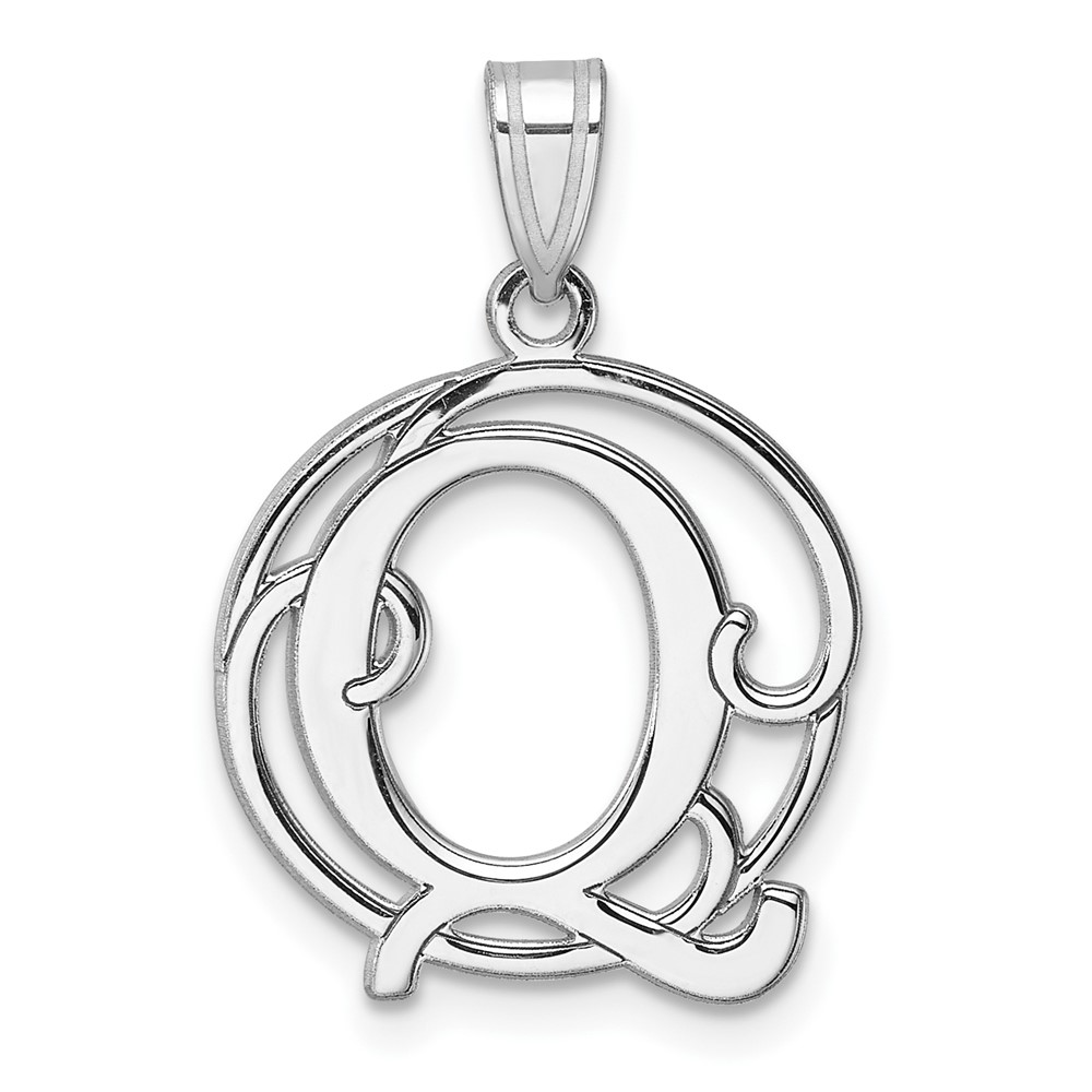 Small Sterling Silver Rhodium-plated Fancy Script Letter Q Initial Pendant (QC11257Q)