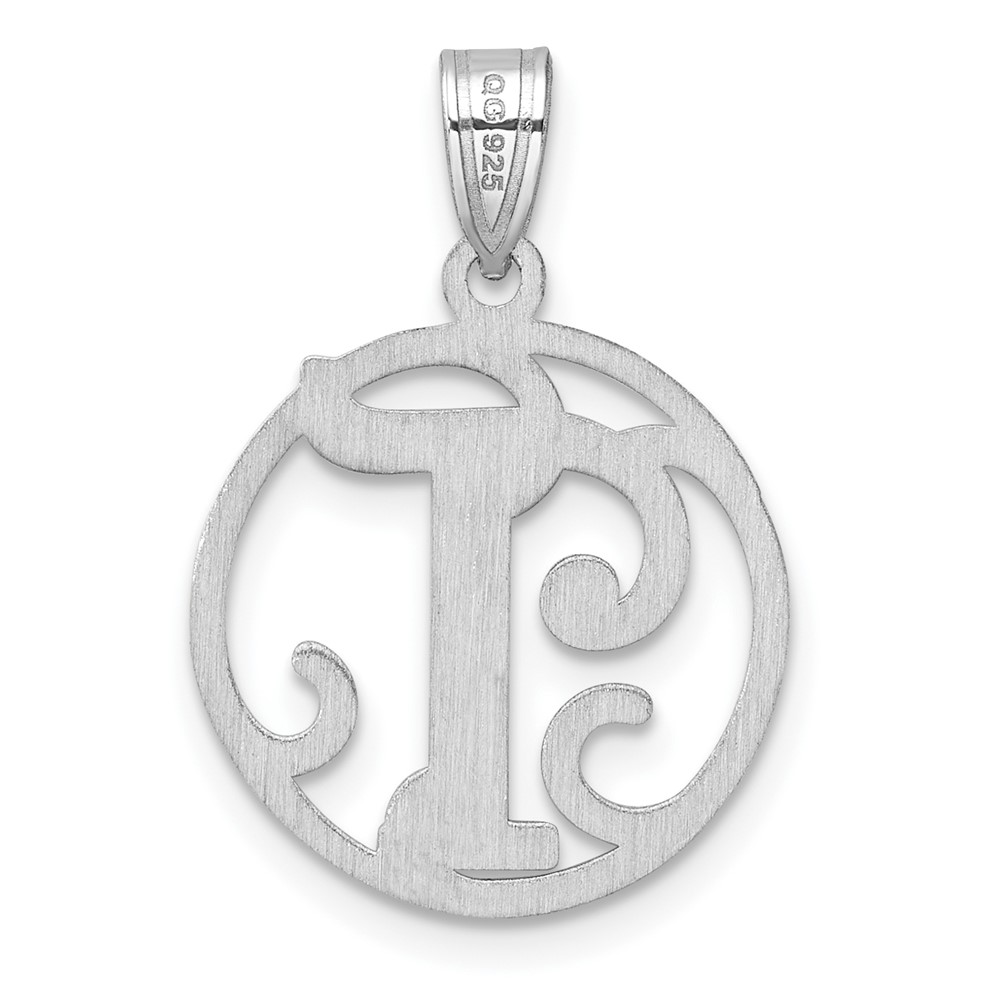 Small Sterling Silver Rhodium-plated Fancy Script Letter T Initial Pendant (QC11257T)