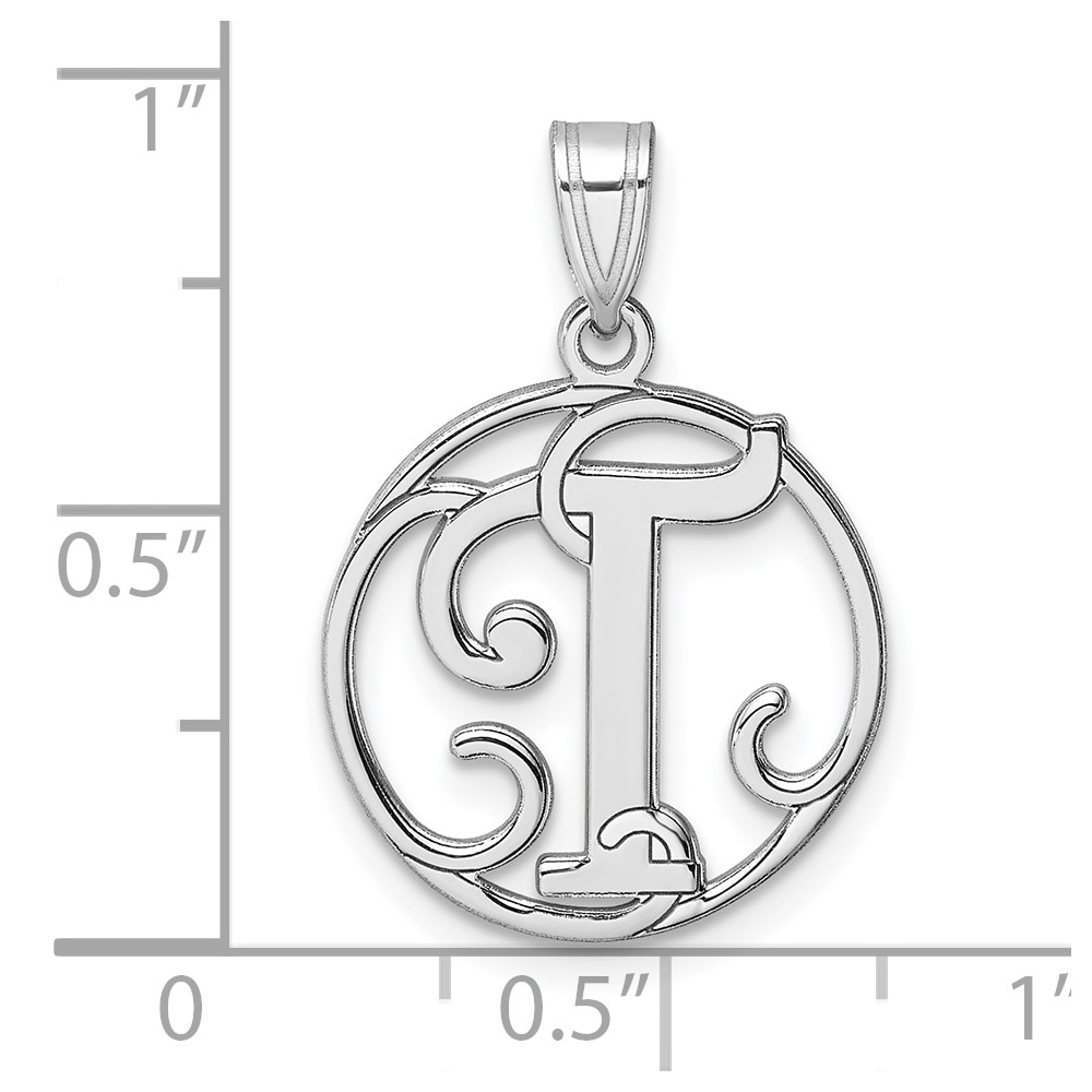 Small Sterling Silver Rhodium-plated Fancy Script Letter T Initial Pendant (QC11257T)